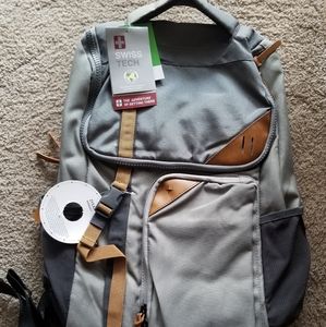 Swiss Tech Backpack Gray an Black withTan trim